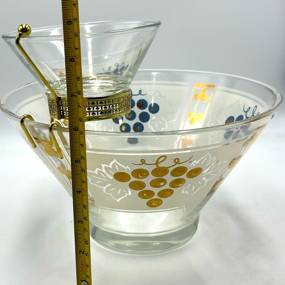 VTG Anchor Hocking Chip/Dip Bowl Set: Frosted Glass w/ Gold...